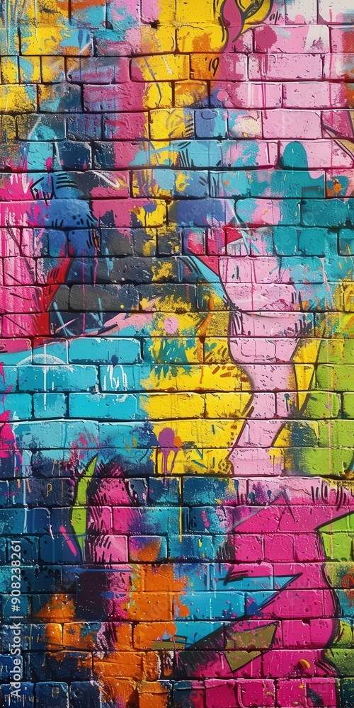 Obraz premium Colorful Graffiti Art on a Brick Wall in an Urban Area
