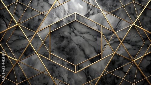 Wallpaper Mural Geometric Marble with Golden Lines  Generative AI Torontodigital.ca