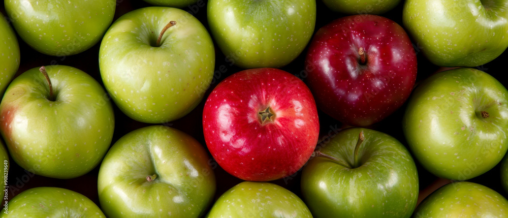 Vibrant image of fresh apples, featuring a standout red apple among green apples. Perfect for food, nature, and agriculture themes. Vibrant image of fresh apples, featuring a standout red apple among green apples. Perfect for food, nature, and agriculture themes.
