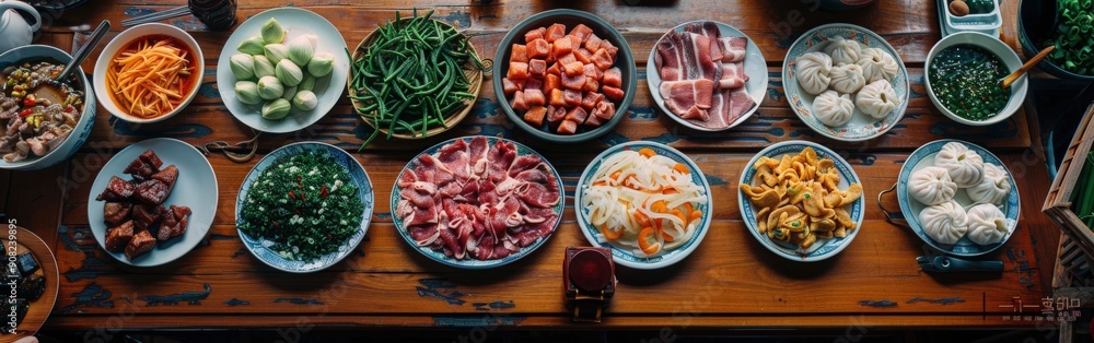 Chinese Restaurant Table Loaded With Fresh Ingredients and Dishes Chinese Restaurant Table Loaded With Fresh Ingredients and Dishes