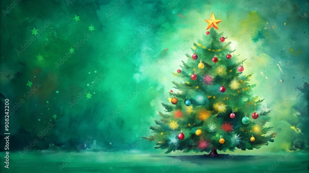 Bold Watercolor Christmas Tree on a Emerald Green Background - Festive Holiday Statement Generative AI Bold Watercolor Christmas Tree on a Emerald Green Background - Festive Holiday Statement Generative AI