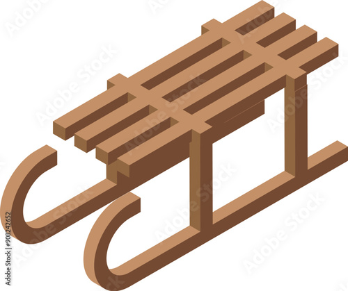 Wooden sled standing on snow representing winter games and christmas holidays