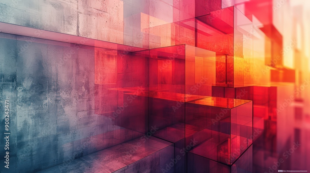 Naklejka premium Ultra-sharp geometric pattern featuring transparent overlapping shapes and a subtle gradient, emphasizing the clarity and depth of the design with smooth, flowing transitions between colors