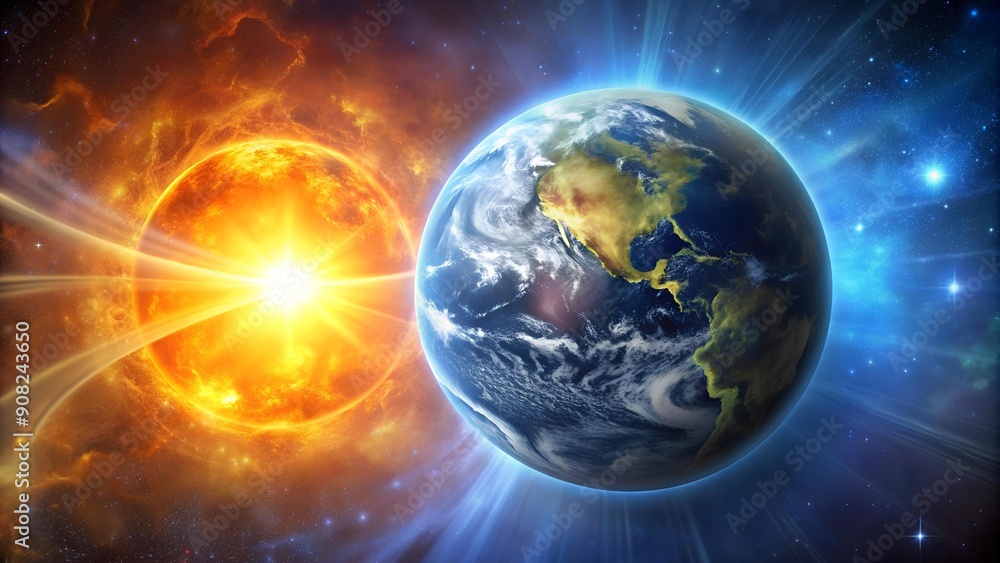 Cosmic Canvas: Earth and Sun in a Masterpiece of Light and Motion Generative AI Cosmic Canvas: Earth and Sun in a Masterpiece of Light and Motion Generative AI