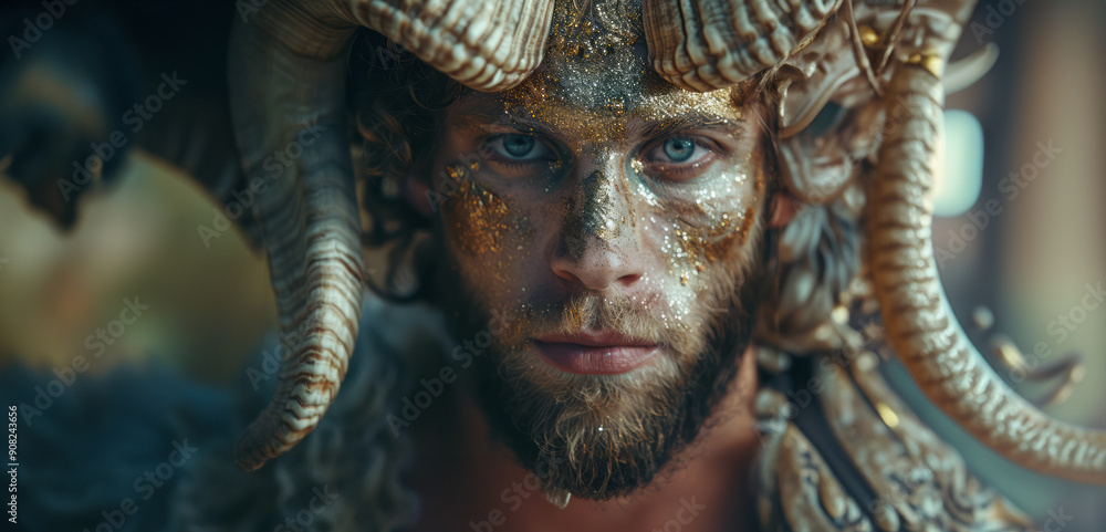 Captivating Studio Portrait of a Horned Ram Goddess with Ethereal Beauty and Modern Makeup Creating Fantasy Art in a Still Image Captivating Studio Portrait of a Horned Ram Goddess with Ethereal Beauty and Modern Makeup Creating Fantasy Art in a Still Image