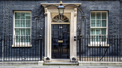 The Iconic Black Door of 10 Downing Street, London: A Symbol of Power and History  Generative AI