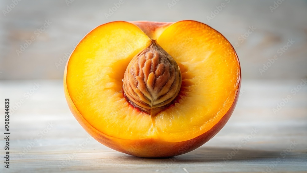 Golden Peach Half Cut, Revealing its Juicy Interior Generative AI Golden Peach Half Cut, Revealing its Juicy Interior Generative AI