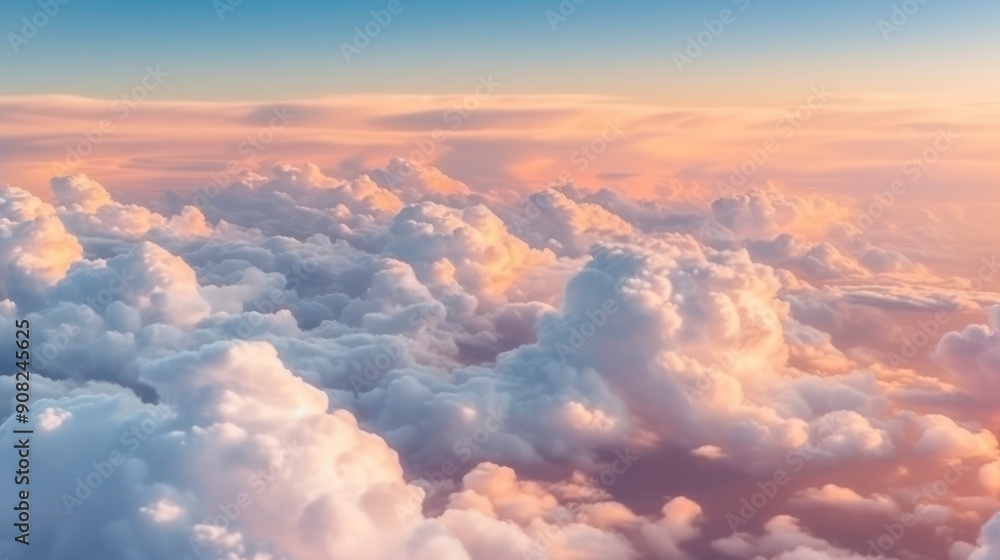 Beautiful aerial view above clouds at sunset. Flying above clouds Beautiful aerial view above clouds at sunset. Flying above clouds