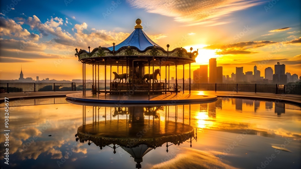 Silhouettes Against the Setting Sun: A City Carousel's Evening Embrace Generative AI Silhouettes Against the Setting Sun: A City Carousel's Evening Embrace Generative AI