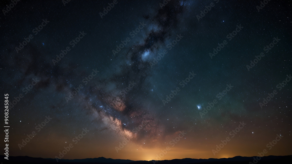 Fototapeta premium Galactic Night Sky Merging Astronomy and Science, Showcasing a Dazzling Array of Stars, Nebulae, and Cosmic Wonders
