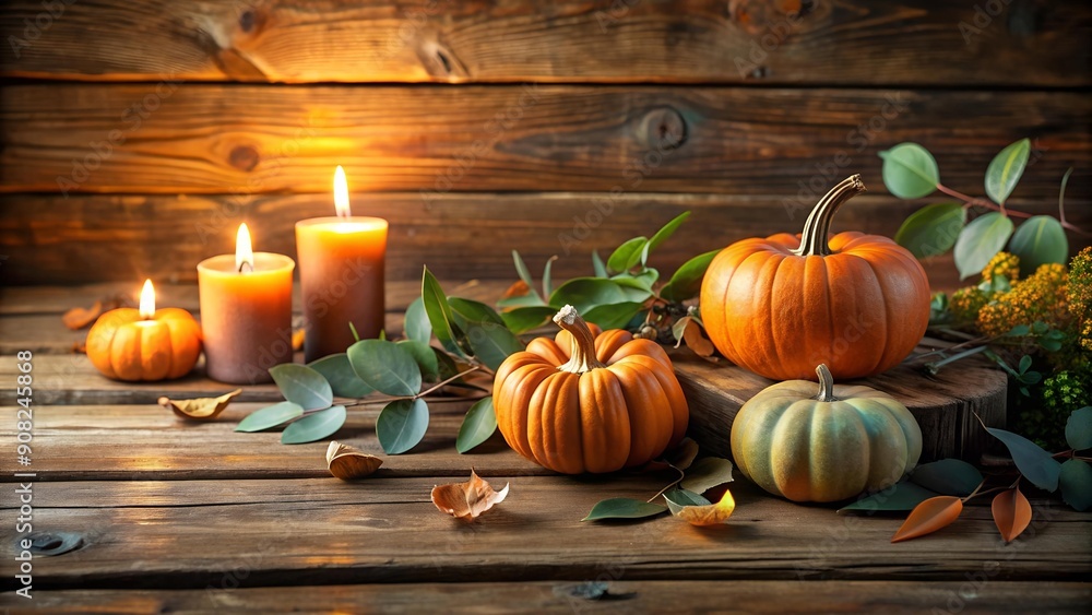 Rustic Autumn Elegance: A Table Setting Adorned with Pumpkins, Candles, and Eucalyptus Generative AI Rustic Autumn Elegance: A Table Setting Adorned with Pumpkins, Candles, and Eucalyptus Generative AI