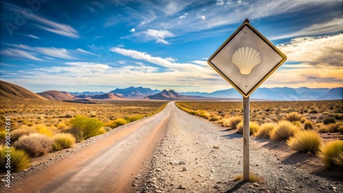 Shell Signpost on a Scenic Argentinian Route: Open Road  Generative AI