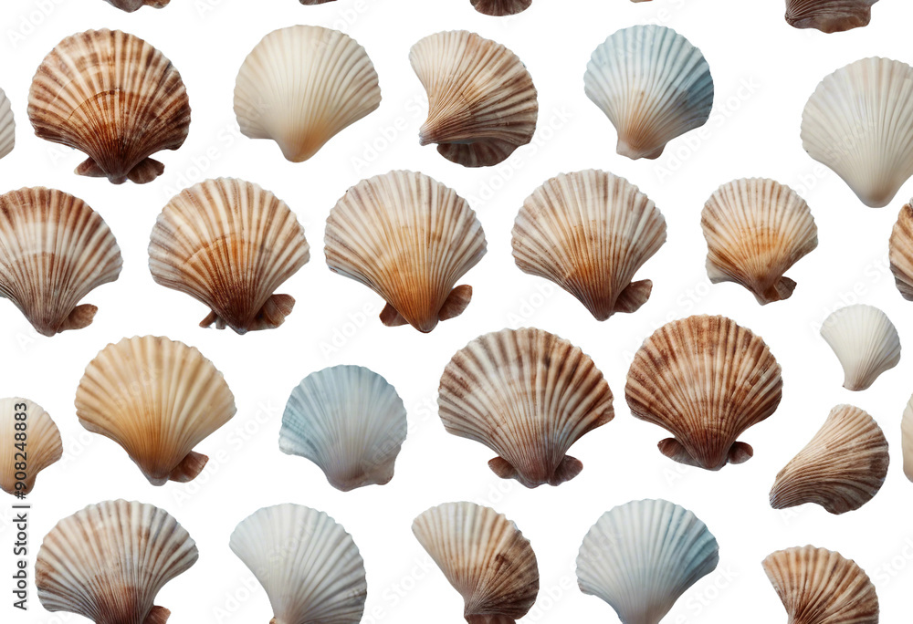 Collection of beautiful ocean scallop shells set isolated on transparent background Collection of beautiful ocean scallop shells set isolated on transparent background