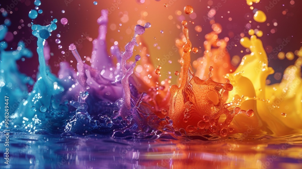 High-definition image of paint droplets in water, frozen at the moment of color diffusion, highlighting the detailed and vivid blending of colors to create a dynamic and visually engaging effect High-definition image of paint droplets in water, frozen at the moment of color diffusion, highlighting the detailed and vivid blending of colors to create a dynamic and visually engaging effect
