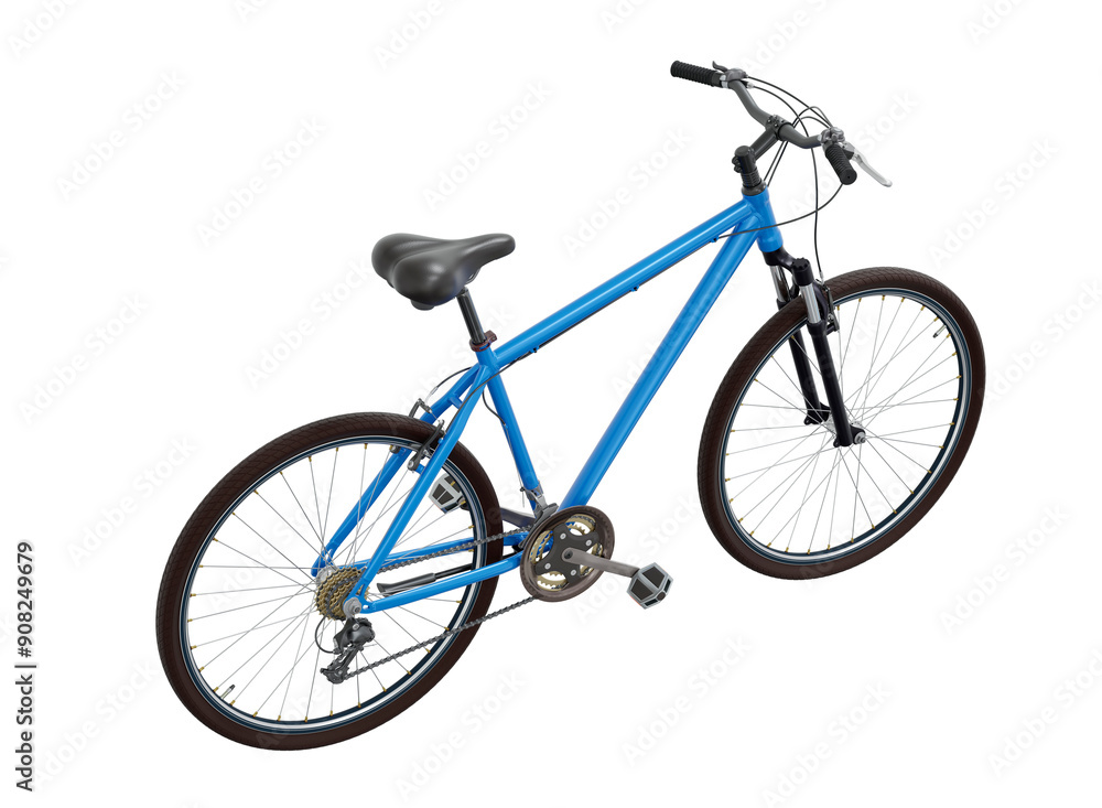 Blue bicycle, top back view. Black leather saddle and handles. Png clipart isolated on transparent background Blue bicycle, top back view. Black leather saddle and handles. Png clipart isolated on transparent background