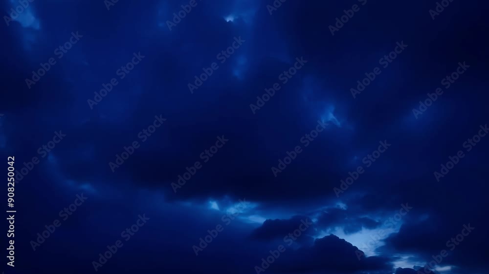 Indigo hues dominate the night sky punctuated by the ling lights of distant stars peeking through a layer of billowy clouds. Indigo hues dominate the night sky punctuated by the ling lights of distant stars peeking through a layer of billowy clouds.