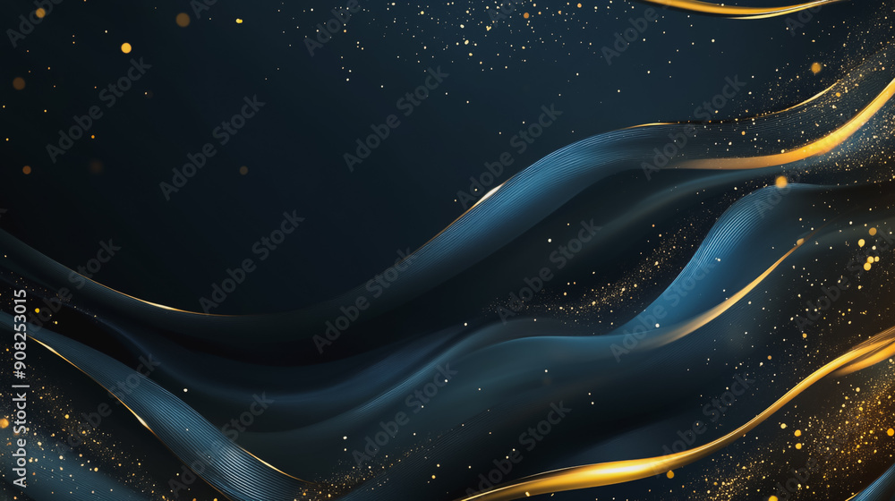Blue luxury background with golden line decoration and curve light effect with bokeh, Innovation digital background electromagnetic wave background digital wave background information technolog Blue luxury background with golden line decoration and curve light effect with bokeh, Innovation digital background electromagnetic wave background digital wave background information technolog