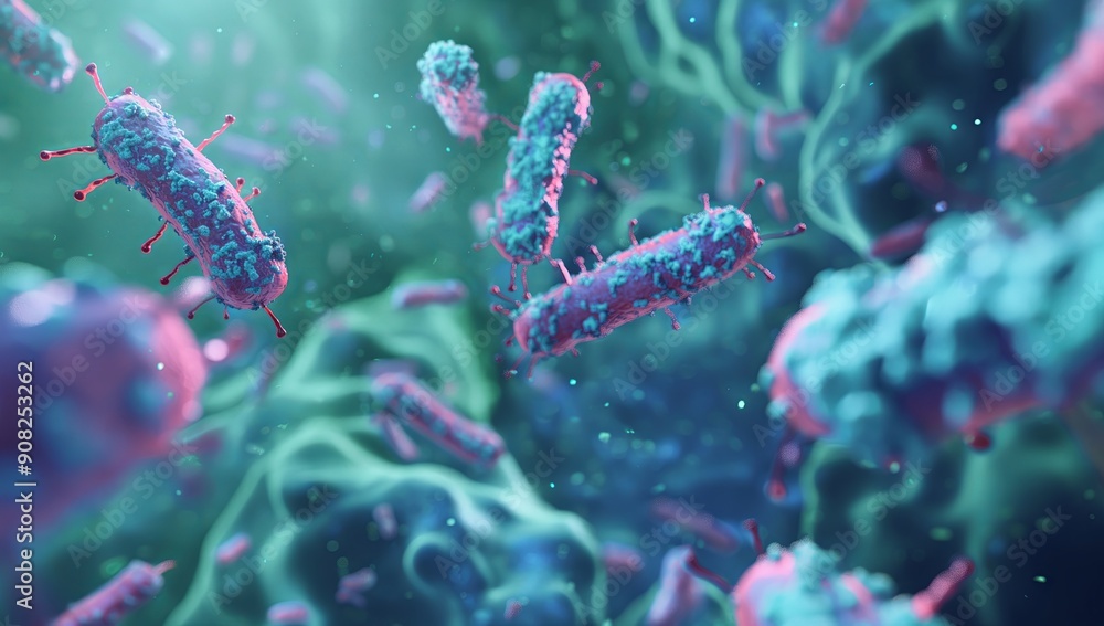 Vivid Microscopic View of Bacteria Colonies in Colorful Environment