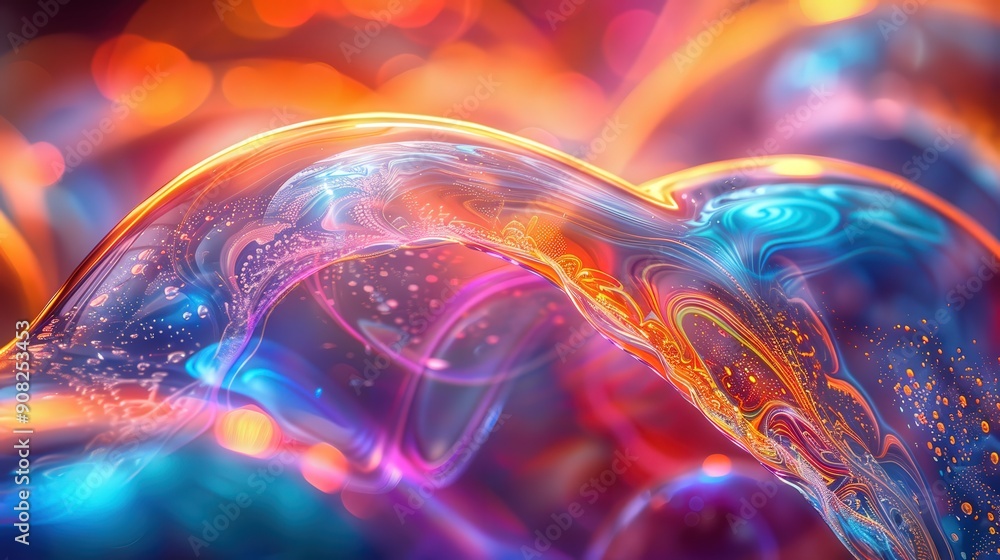 Tack-sharp image of the iridescent surface of a soap bubble, captured in macro view to emphasize the vibrant and intricate color variations and light refractions across the bubble Tack-sharp image of the iridescent surface of a soap bubble, captured in macro view to emphasize the vibrant and intricate color variations and light refractions across the bubble