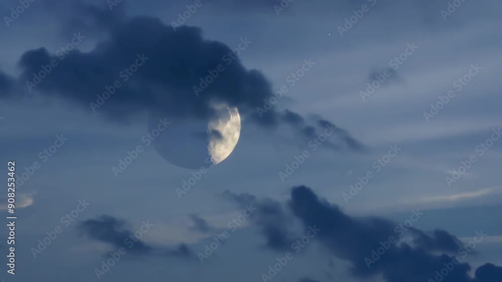 The sliver of a crescent moon peering through wispy clouds a reminder of the celestial realm above. The sliver of a crescent moon peering through wispy clouds a reminder of the celestial realm above.
