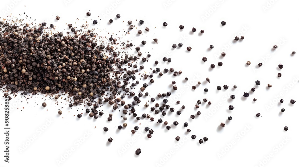 A pile of black pepper seeds on a white surface, perfect for food or spice related projects A pile of black pepper seeds on a white surface, perfect for food or spice related projects