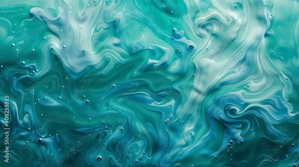Abstract swirling liquid with bubbles in blue and green tones. Abstract swirling liquid with bubbles in blue and green tones.