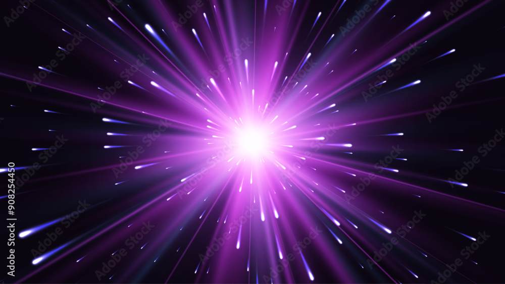 Fototapeta premium Abstract star or sun. Explosion effect. Neon color. Vector light effect