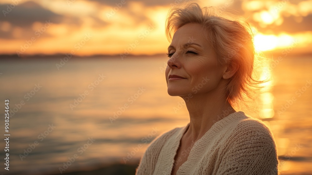 Woman Enjoying the Sunset at the Beach Woman Enjoying the Sunset at the Beach