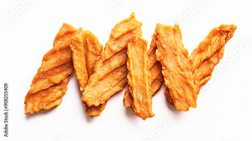 chicken jerky isolated on white background top view