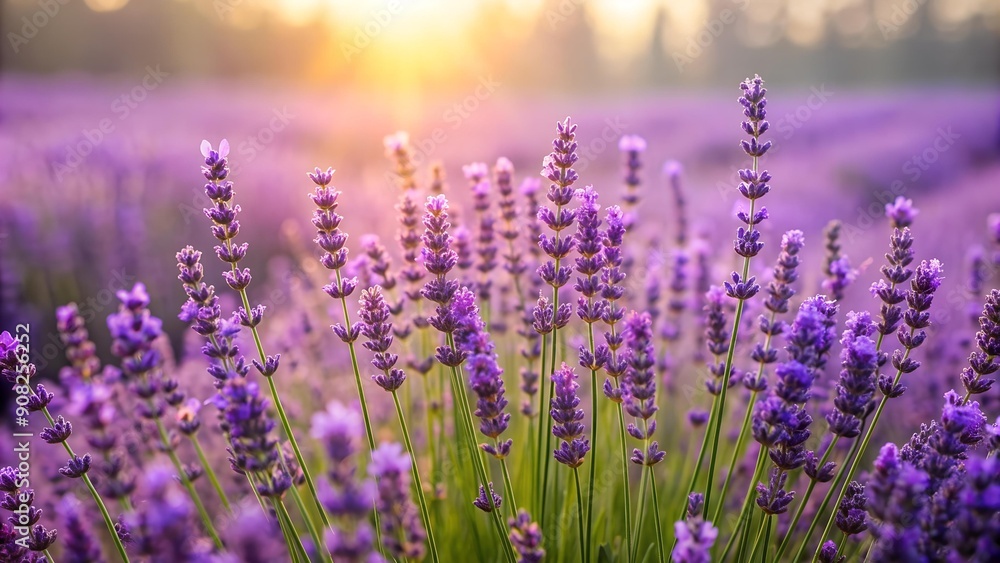 Naklejka premium The Lavender Breeze: A Field Swaying in the Wind generative AI