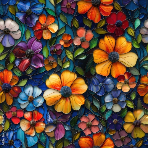 Wallpaper Mural Stained glass seamless floral pattern Torontodigital.ca