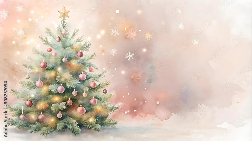 Delicate Watercolor Christmas Tree on a Blush Pink Background - Romantic Holiday Design Generative AI Delicate Watercolor Christmas Tree on a Blush Pink Background - Romantic Holiday Design Generative AI