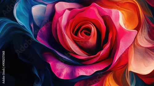 Wallpaper Mural Dynamic beauty of colorful rose flowers with swirling colors on dramatic black backdrop Torontodigital.ca