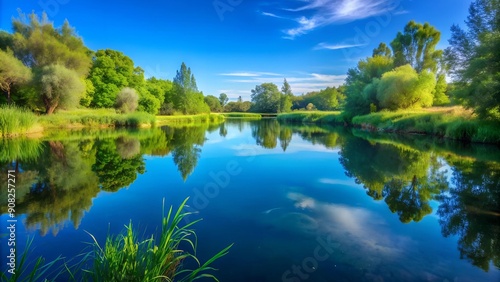 Tranquil Pond: A Mirror of the Sky  Generative AI