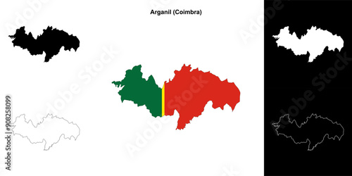 Arganil municipality outline map set