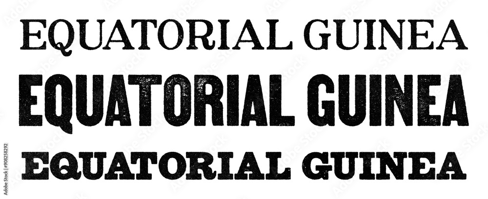 Fototapeta premium Equatorial Guinea country name written in distressed vintage serif, sans serif and slab serif styles isolated on transparent background