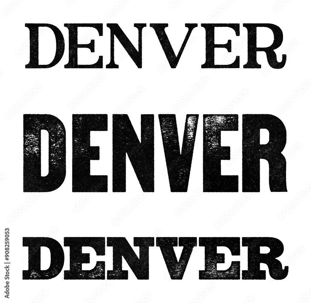 Fototapeta premium Denver city name written in distressed vintage serif, sans serif and slab serif styles isolated on transparent background