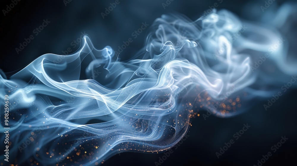 Fototapeta premium Crystal-clear capture of smoke trails creating elegant, ethereal patterns on a dark background, with a focus on the soft, intricate details and flowing motion of the smoke