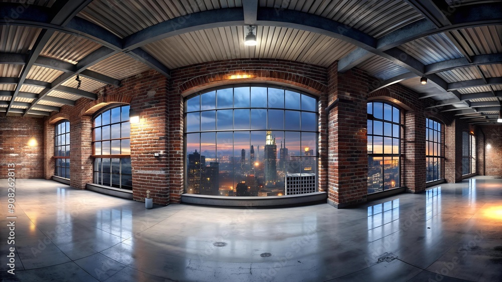 Industrial Loft with City Lights: A 360? Panorama of an Urban Retreat AI generated Industrial Loft with City Lights: A 360? Panorama of an Urban Retreat AI generated