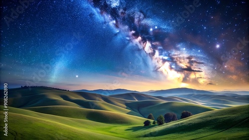 Wallpaper Mural Rolling Hills Under a Starry Sky: A Cosmic Tapestry  generative AI Torontodigital.ca