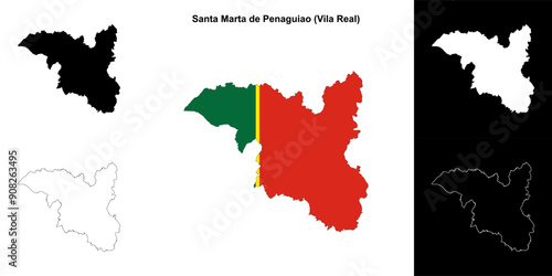 Santa Marta de Penaguiao municipality outline map set