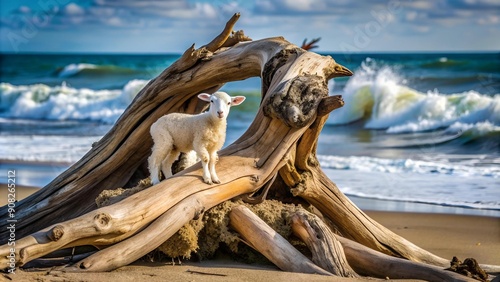 The Sea's Embrace: A Lamb's Sheltering Haven  AI generated