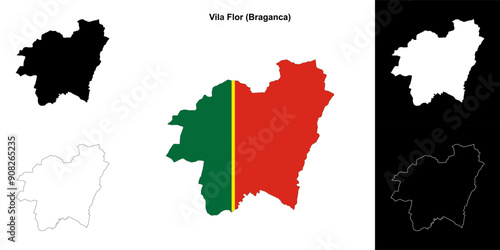 Vila Flor municipality outline map set