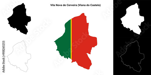 Vila Nova de Cerveira municipality outline map set