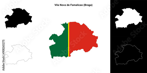 Vila Nova de Famalicao municipality outline map set
