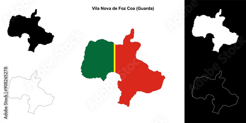 Vila Nova de Foz Coa municipality outline map set