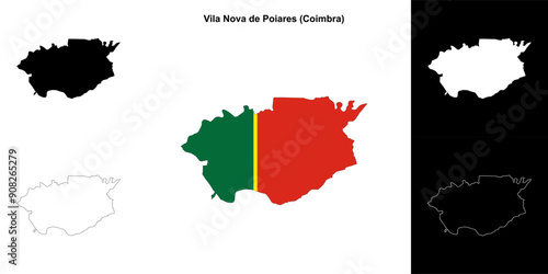 Vila Nova de Poiares municipality outline map set