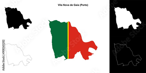 Vila Nova de Gaia municipality outline map set