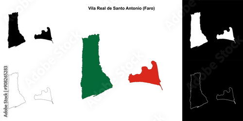 Vila Real de Santo Antonio municipality outline map set
