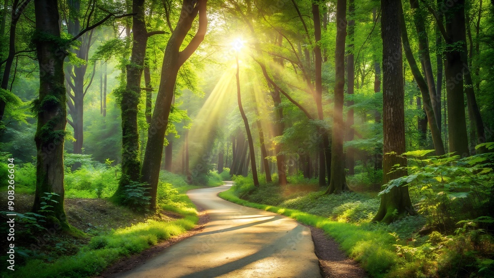 Obraz premium A Pathway Through a Lush Green Forest AI Generated